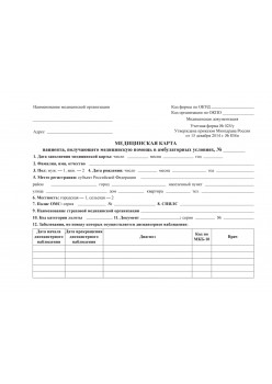 Медицинская карта пациента, получающего медицинскую помощь в амбулаторных условиях (форма №025/у)