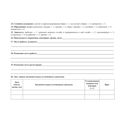 Медицинская карта пациента, получающего медицинскую помощь в амбулаторных условиях (форма №025/у)